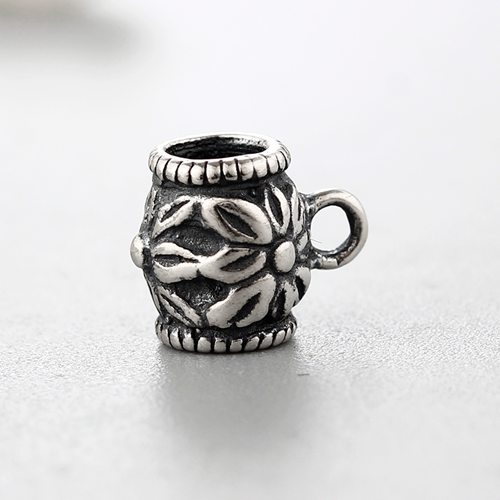 oxidized 925 sterling silver engraved flower bottle beads