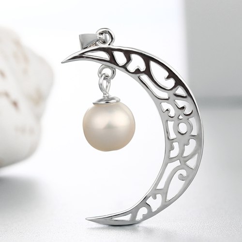 925 sterling silver hollow crescent moon pearl pendant findings