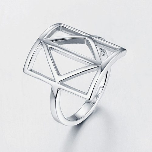 925 sterling silver big square geometric ring