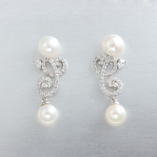 925 sterling silver bridal pearl earrings