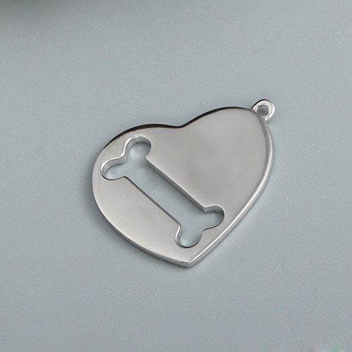 925 sterling silver hollow bone heart dog tag