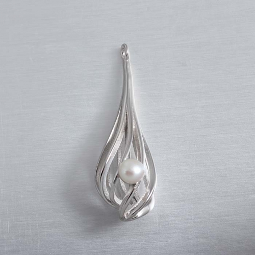 925 sterling silver 3d pearl cage pendant