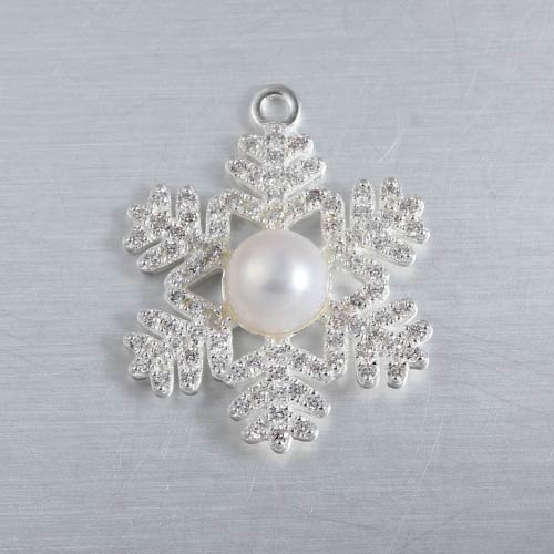 925 sterling silver snowflake charm,peal mounting