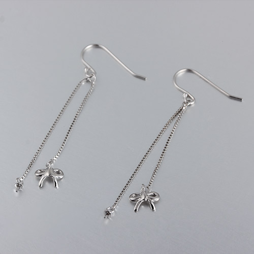 925 silver pearl bow long drop earrings