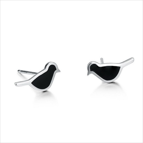 925 sterling silver enamel bird stud earrings