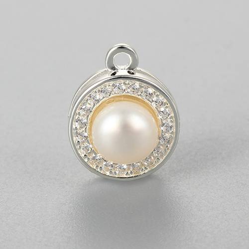 925 sterling silver cz pearl round charm --10mm