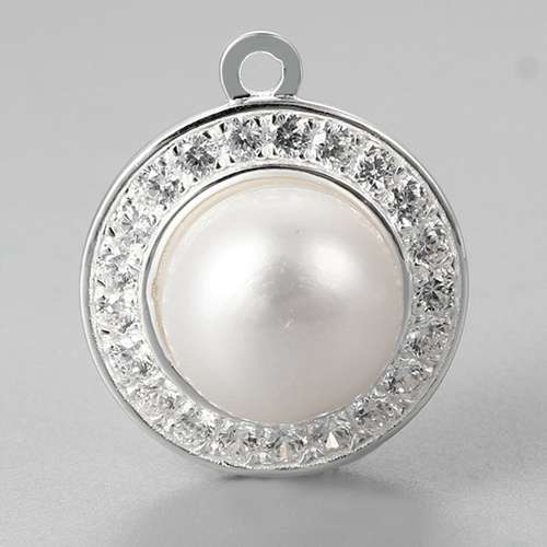 925 sterling silver cz pearl round charm