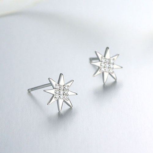 925 sterling silver cz north star stud earrings