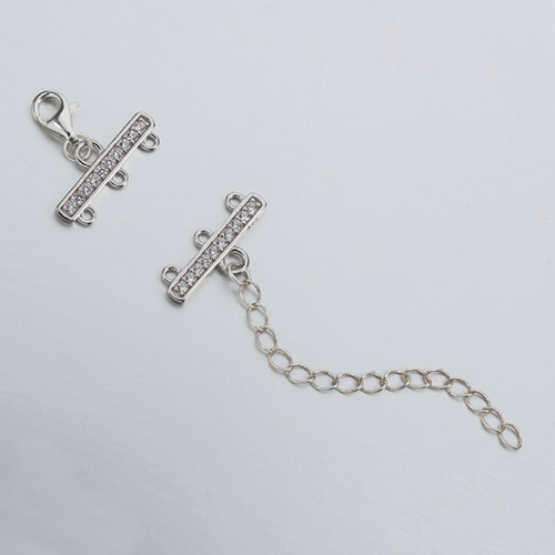 925 sterling silver cz three layers clasp with chain
