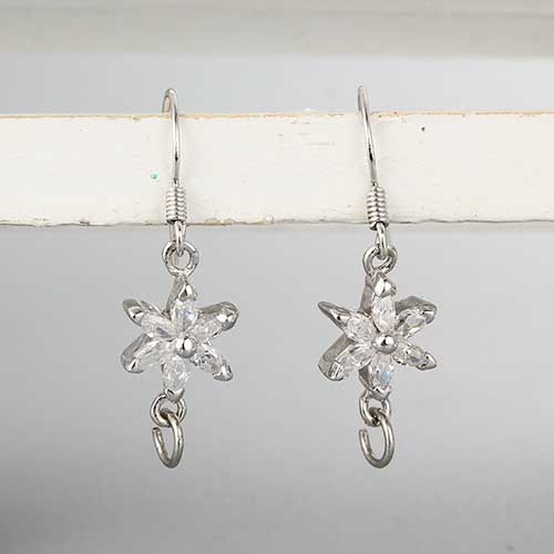 925 sterling silver cz flower earring findings