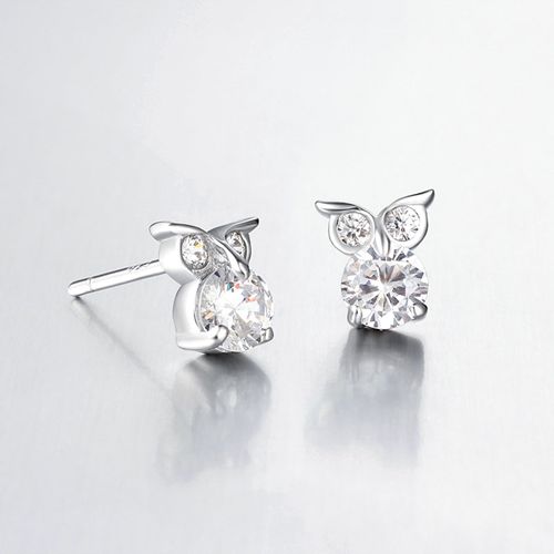 925 sterling silver cz owl stud earrings