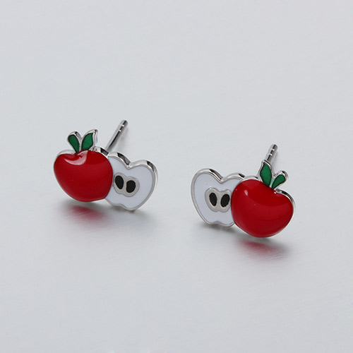 925 sterling silver enamel apple stud earrings