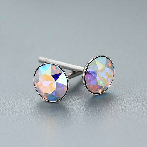 925 sterling silver crystal round stud earrings