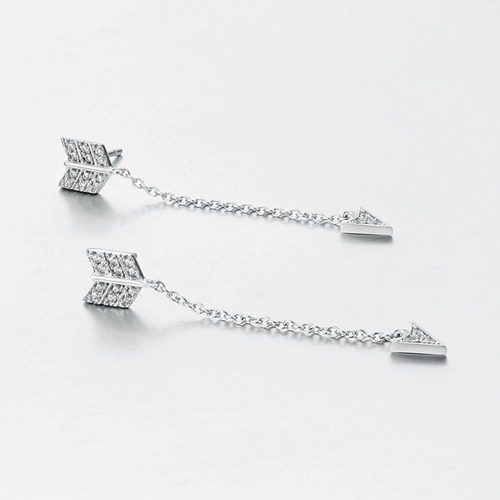 925 sterling silver cz long arrow drop earrings