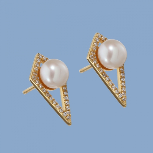 925 sterling silver cz pearl geometry stud earrings