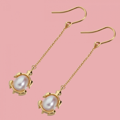 925 sterling silver pearl tortoise drop earrings