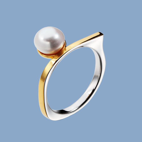 Two-tone 925 sterling silver pearl rings