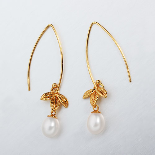 925 sterling silver leaf pearl hook earrings