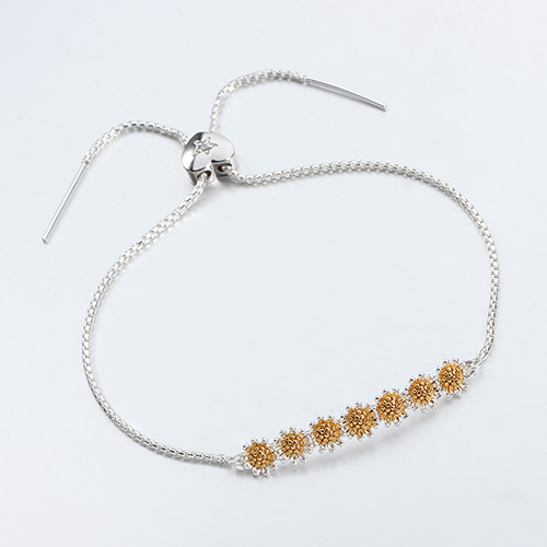 Two-tone 925 sterling silver daisy cz sliding bracelet
