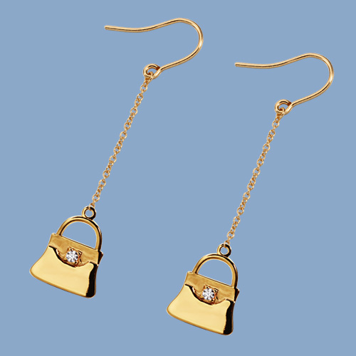 925 sterling silver cz bag long drop earrings