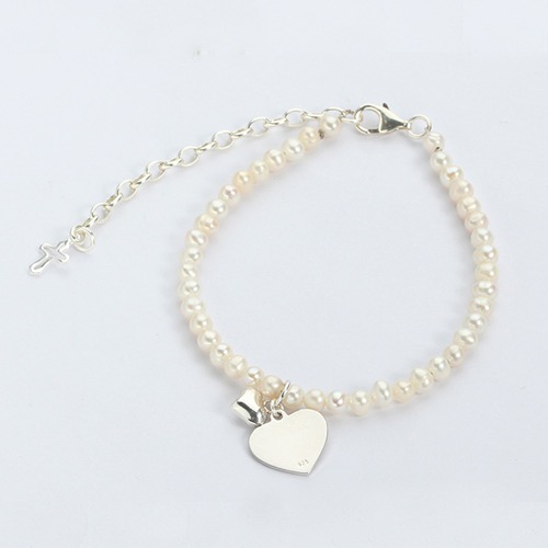 925 sterling silver pearl heart charm baby bracelet