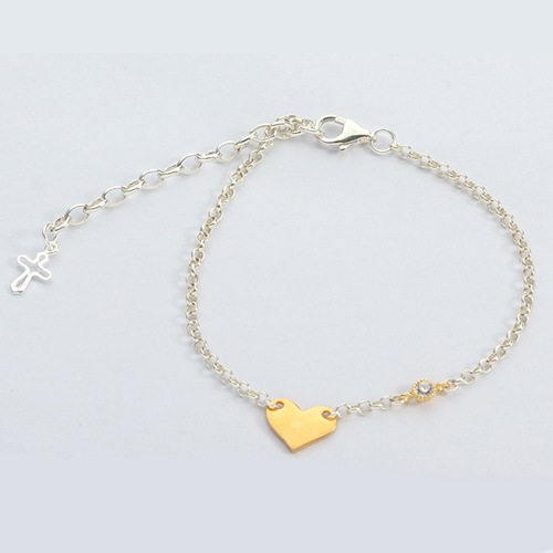 925 sterling silver cz baby heart chain bracelet