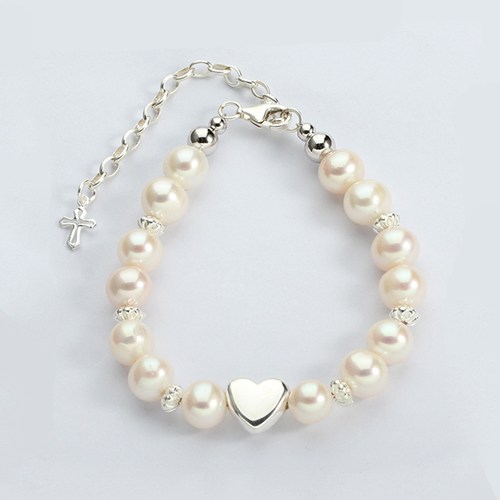 925 sterling silver pearl heart bead baby bracelet