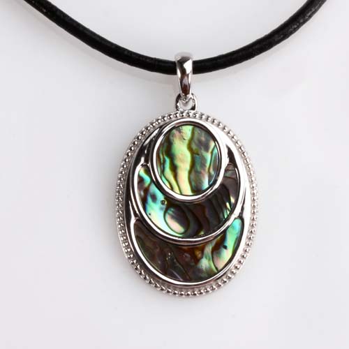 925 sterling silver abalone shell oval pendant