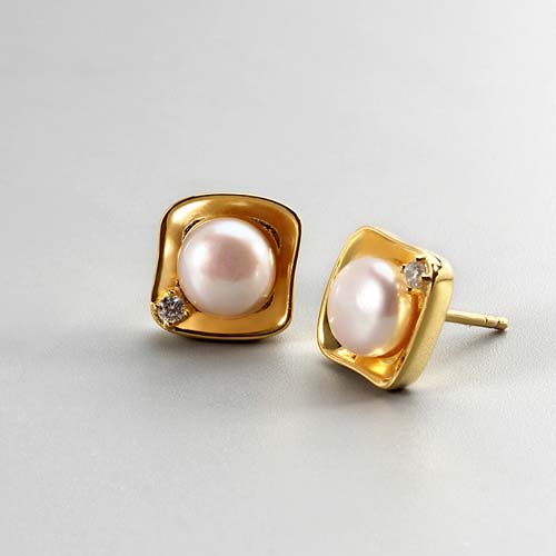 925 sterling silver square pearl cz stud earrings