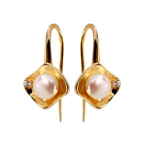 925 sterling silver cz pearl diamond wire earrings