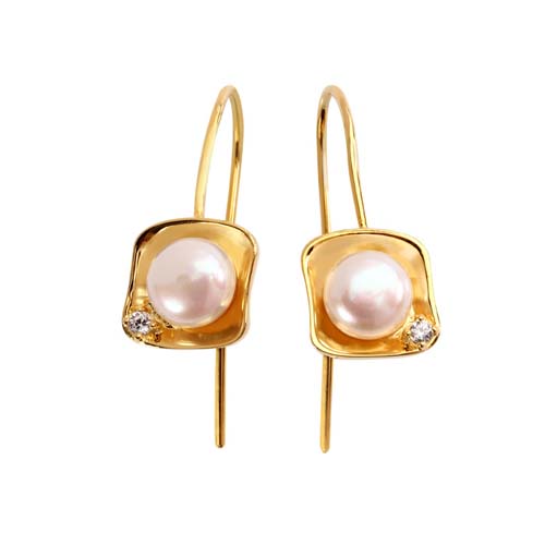 925 sterling silver cz pearl wire earrings