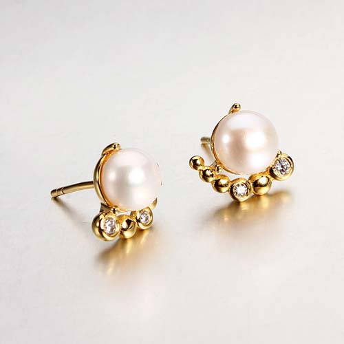 925 sterling silver cz pearl stud earring