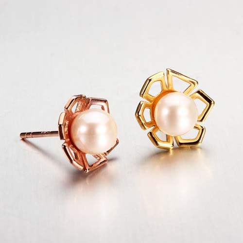 925 sterling silver pearl flower stud earrings