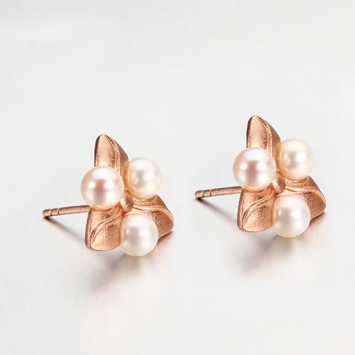 925 sterling silver pearls flower triangle stud earring