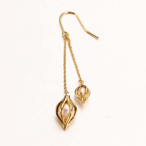 925 sterling silver double pearl cage earrings