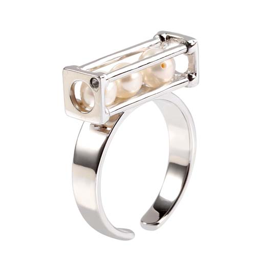 925 sterling silver cuboid pearls cage ring