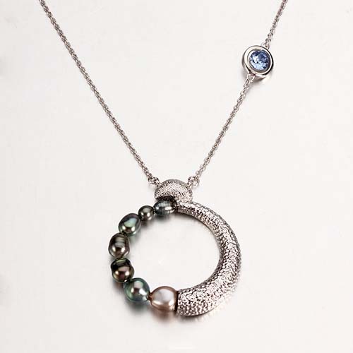 Sterling silver black tahitian pearl moon necklace