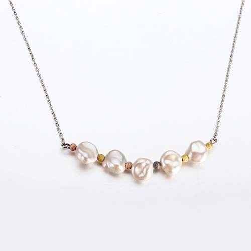 Sterling silver baroque pearl bead string necklace
