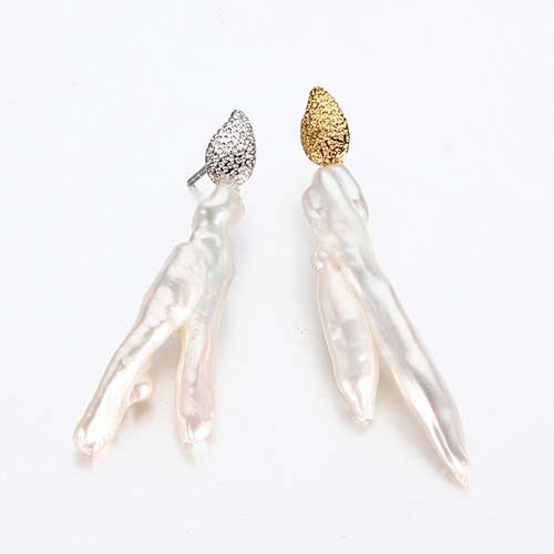 925 silver baroque twig pearl hammered earrings