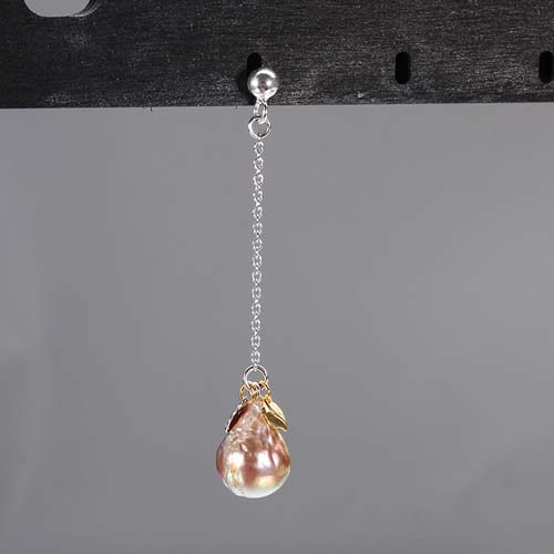 Sterling silver pink baroque pearl drop earrings