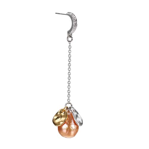 Sterling silver disc pink baroque pearl hook earrings
