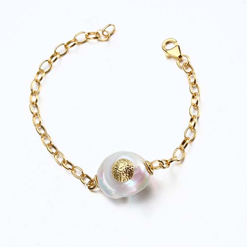 Sterling silver baroque coin pearl charm bracelet