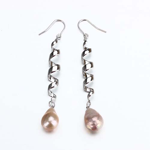 925 silver baroque pink pearl spiral earrings