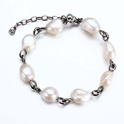 925 silver baroque pearl link bracelet