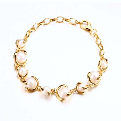 925 sterling silver freshwater pearls link bracelet