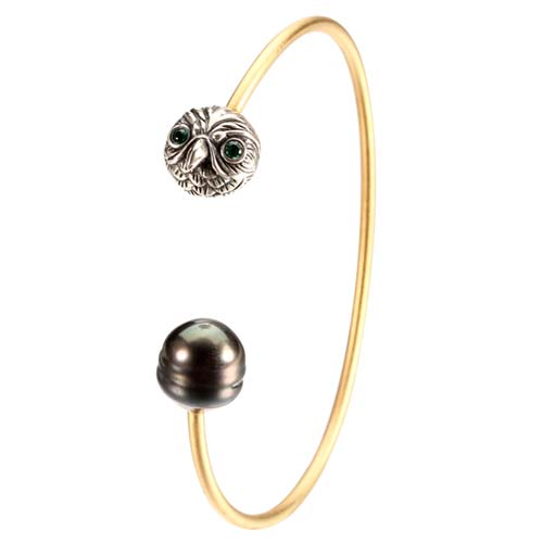 925 sterling silver baroque pearl owl bangle