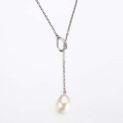 925 sterling silver baroque pearl lariat necklace