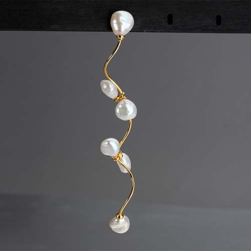 Sterling silver baroque pearls long wave drop earrings