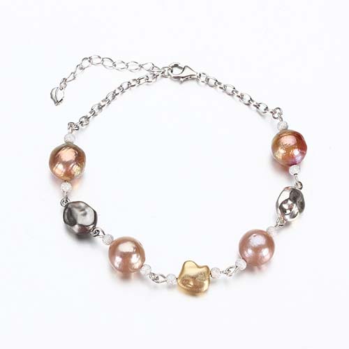 Sterling silver pebble pink baroque pearl bracelet