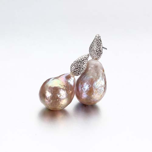 Sterling silver pink baroque pearl stud earrings